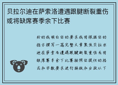 贝拉尔迪在萨索洛遭遇跟腱断裂重伤或将缺席赛季余下比赛 贝拉尔迪在萨索洛遭遇跟腱断裂重伤或将缺席赛季余下比赛